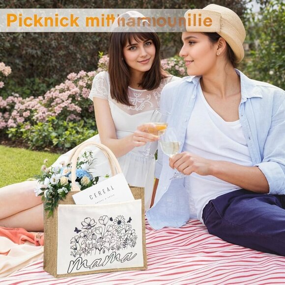 Jute Shopper Bag Womens Gift Floral Personalised Duty Free tote Stylish - Picture 4 of 7